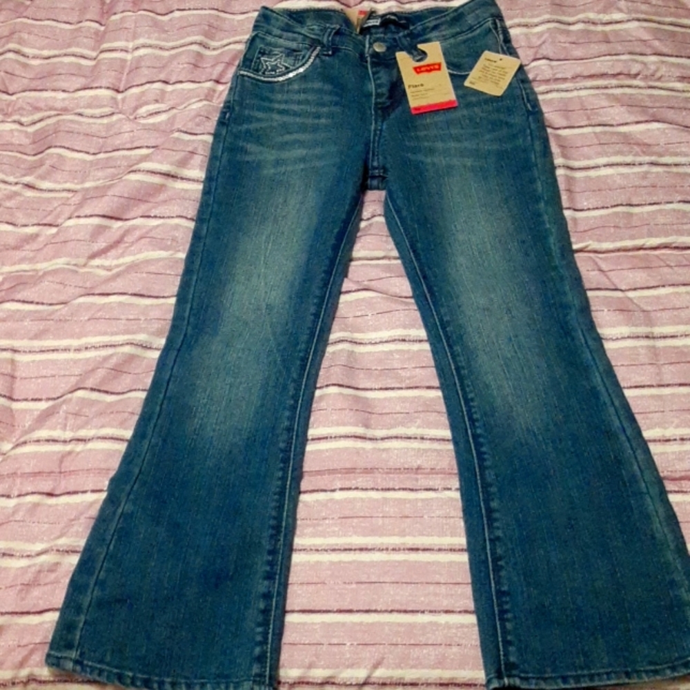 Levi's Girls Flare Jeans, Size 6X, Adjustable Waist, Stretch Denim, NWT